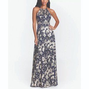 Betsy & Adam Metallic Floral Halter Top Gown Size 12
